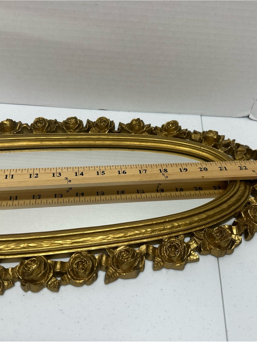 Vintage Syroco 2324 Gold Oval Mirror Roses Bow Hollywood Regency 25” - Picture 11 of 12